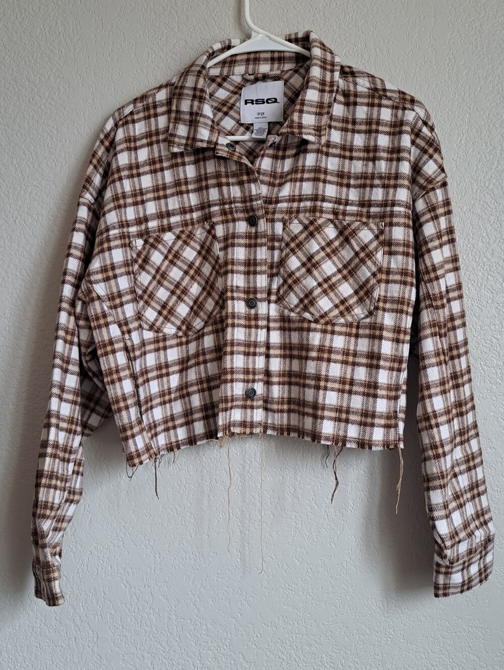 RSQ Brown Plaid Button Front Cropped Jacket Size Large